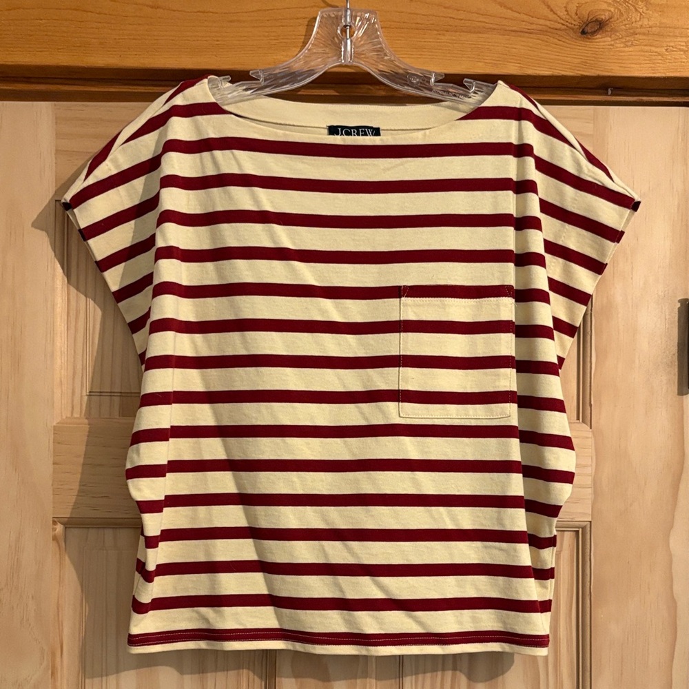 J. Crew Red and Cream Striped Short Sleeve Tee